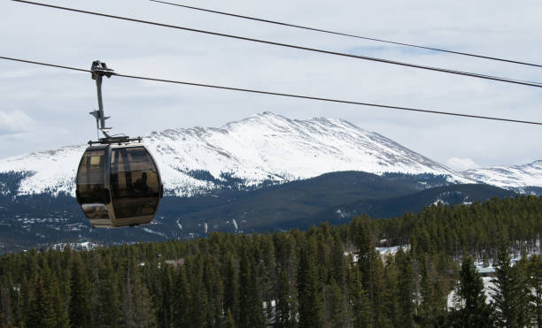 istock Ski Gondola transporting skiers up the mountain- overhead cable car 1154883135