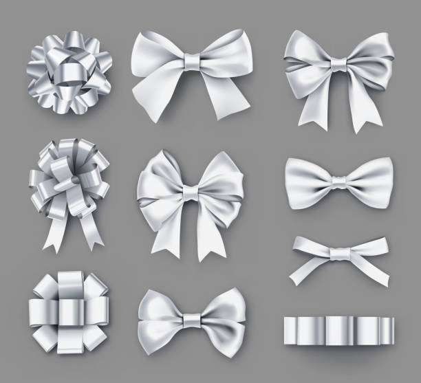 illustrazioni stock, clip art, cartoni animati e icone di tendenza di graziosi fiocchi regalo bianchi con nastri - hair bow