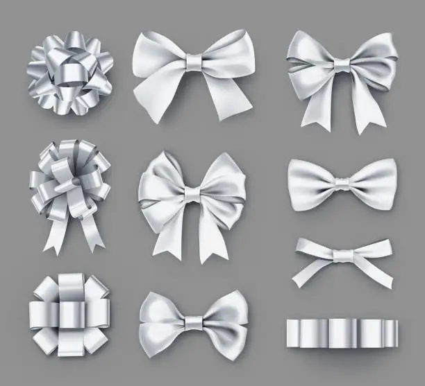 Vector illustration of Pretty white gift bows with ribbons