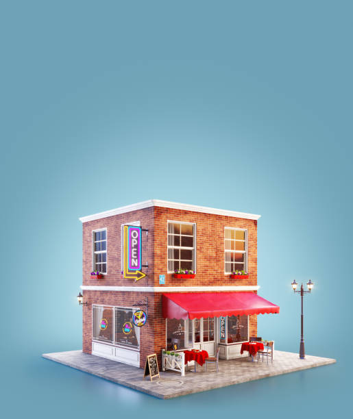 istock Unusual 3d illustration of a cozy cafe 1154896968