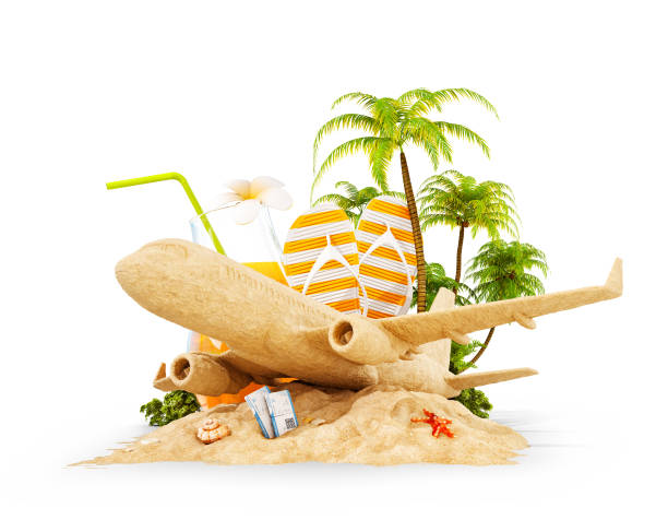 istock airplane and tropical palm on a paradise island 1154897203