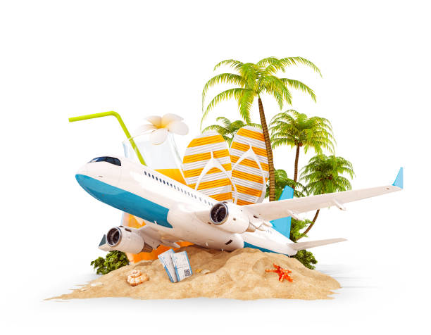 istock airplane and tropical palm on a paradise island 1154897213
