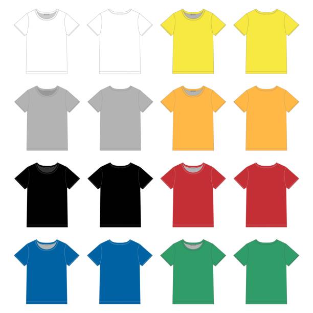 illustrazioni stock, clip art, cartoni animati e icone di tendenza di set di unisex nero t-shirt modello di design. anteriore e posteriore - t shirt template shirt symbol