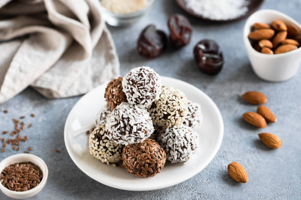 istock Chocolate protein truffles or vegan candy 1154898284
