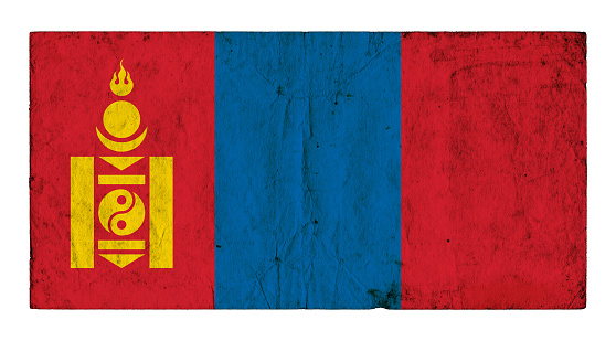 Grunge flag of Mongolia with paper background isolated