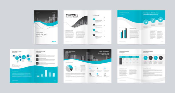 ilustrações de stock, clip art, desenhos animados e ícones de template layout design with cover page for company profile ,annual report , brochures, flyers, presentations, leaflet, magazine,book . and vector a4 size for editable. - book magazine catalog page