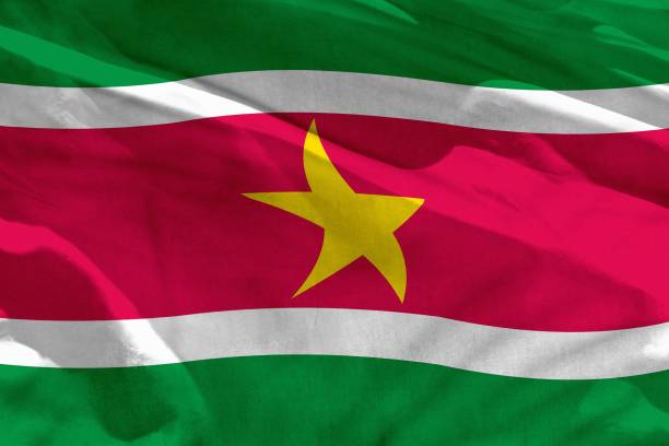 istock Waving Suriname flag for using as texture or background, the flag is fluttering on the wind 1154907907