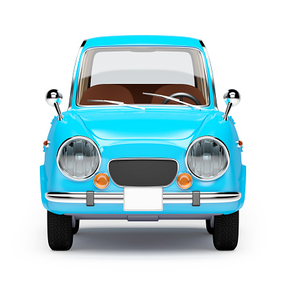 retro car blue in 60s style, front view, isolated on a white background. 3d illustration.