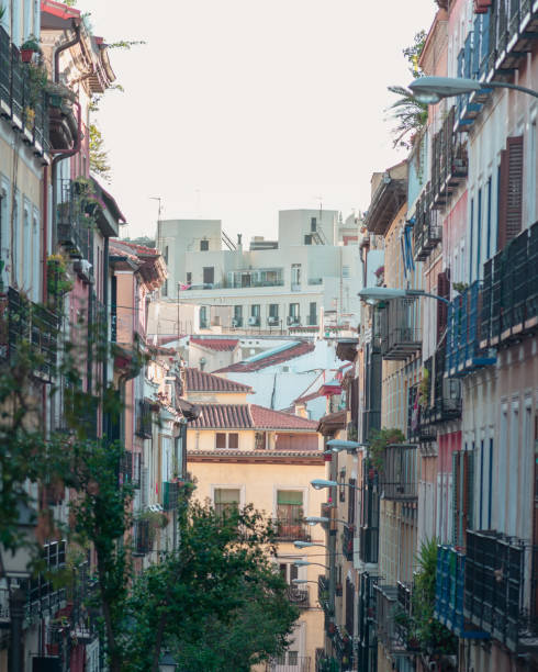View of buildings in Malasaña neighborhood Madrid, Spain stock photo