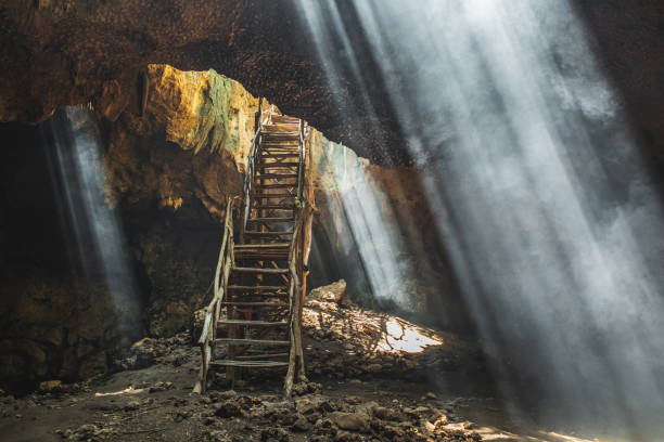 Mystical Neverland Bat Cave Lombok (Goa Buwun Prabu) Indonesia. Three rays bat cave stock photo