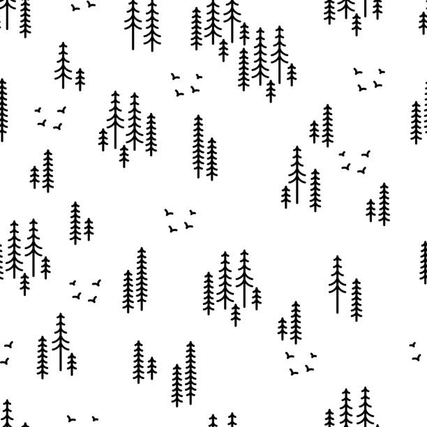 Beautiful simple seamless pattern, scandi style with forest vector Beautiful simple seamless pattern, scandi style with forest vector art bird backgrounds stock illustrations