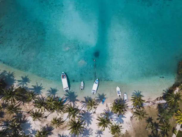 Photo of aerial view of paradise tropical beach with turquoise sea