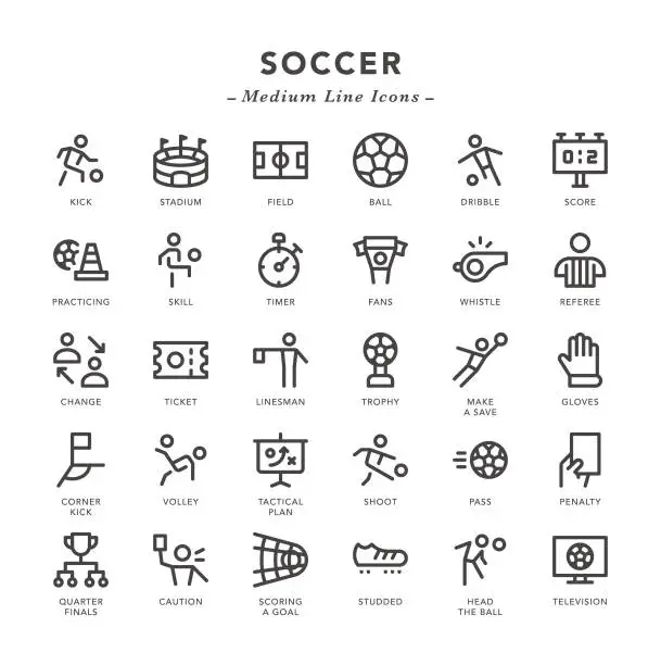 Vector illustration of Soccer - Medium Line Icons
