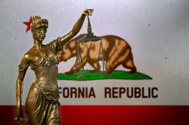 캘리포니아의 국기 앞에 레이디 법무부 - verdict 뉴스 사진 이미지