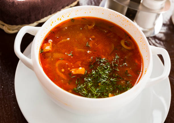 istock Russian cuisine - solyanka soup with various ingredients 1154926822
