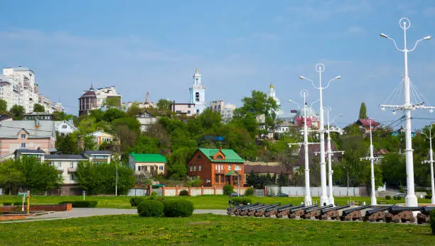 Photo of Admiralty Square of Voronezh with ship cannons