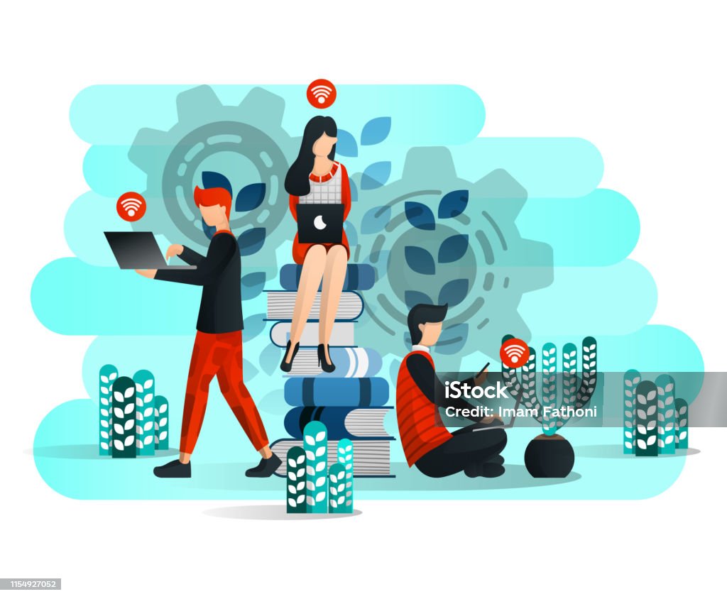 Online Learning With Internet And Laptop Student Studying Around Pile Of Book Face Of Education 40 Vector Illustration For Web Element Banner Mobile App Presentation Ui Ux Flat Cartoon Style Stock Illustration - Online Learning With Internet And Laptop Student Studying Around Pile Of Book Face Of Education 40 Vector Illustration For Web Element Banner Mobile App Presentation Ui Ux Flat Cartoon Style Stock Illustration -