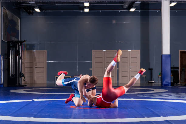 istock Two young sportsmens wrestlers 1154932316