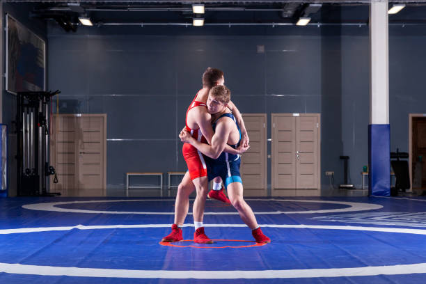 istock Two young sportsmens wrestlers 1154932419
