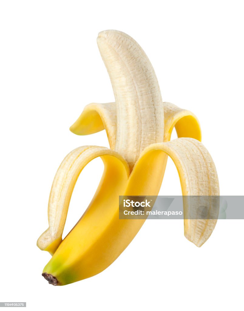 Peeled banana on white background. Photo with clipping path. Peeled banana on white background. Banana Stock Photo