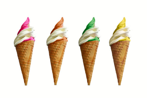 istock Collection of four soft serve ice creams isolated on white background 1154939351