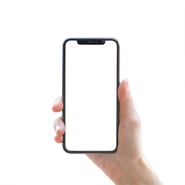 istock Smartphone in woman's hand isolated on white background with blank screen (clipping path)  for digital mobile smart phone mockup and template 1154939383