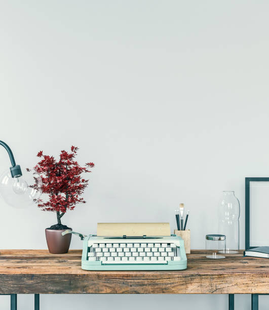 istock Old typewriter on a desk, concept of writing, journalism, creating a document, nostalgia, 3d rendering 1154942147