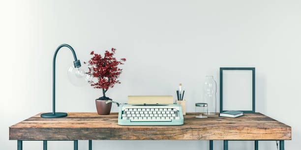 Old typewriter on a desk, concept of writing, journalism, creating a document, nostalgia, 3d rendering