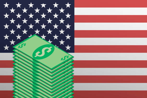 미국 국기의 배경에 달러 지폐의 스택 - is 'binance us' legit? what's the difference between binance and binance us? stock illustrations