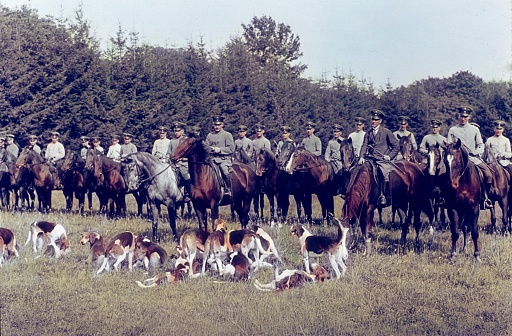 Dusseldorf, North Rhine Westphalia, Weimar Republic, 1932. Start of a fox hunt. Staff or military of a rider stud farm near Dusseldorf.