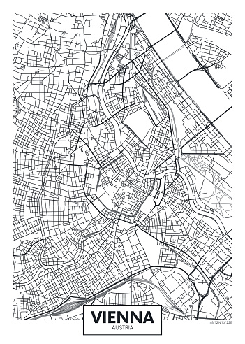 Detailed vector poster city map Vienna detailed plan of the city, rivers and streets
