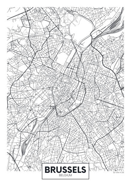 ilustraciones, imágenes clip art, dibujos animados e iconos de stock de mapa de la ciudad de cartel vectorial detallado bruselas - región de bruselas capital