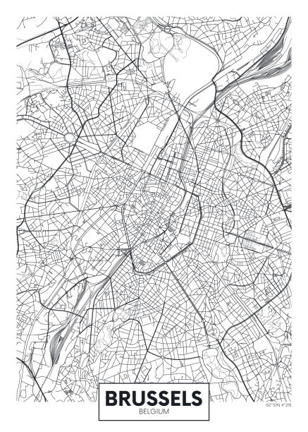 Detailed vector poster city map Brussels Detailed vector poster city map Brussels detailed plan of the city, rivers and streets brussels capital region stock illustrations