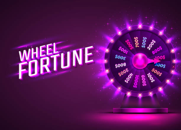 illustrations, cliparts, dessins animés et icônes de roue de fortune colorée de casino fluo. fond violet. - prize wheel