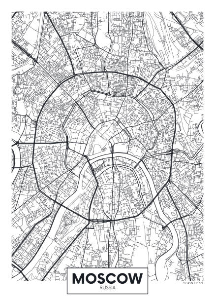 Vector poster map city Moscow Vector poster map city Moscow detailed plan of the city, rivers and streets moscow stock illustrations
