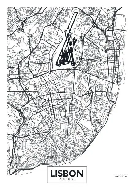 Vector illustration of Vector poster map city Lisbon