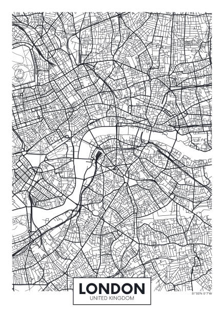 Vector poster map city London Vector poster map city London detailed plan of the city, rivers and streets london stock illustrations