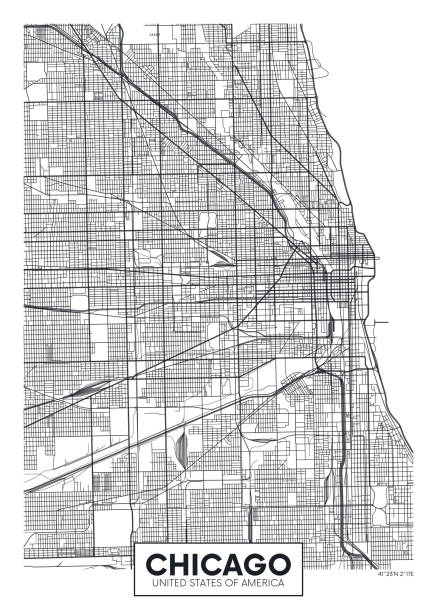 Vector poster map city Chicago Vector poster map city Chicago detailed plan of the city, rivers and streets chicago stock illustrations