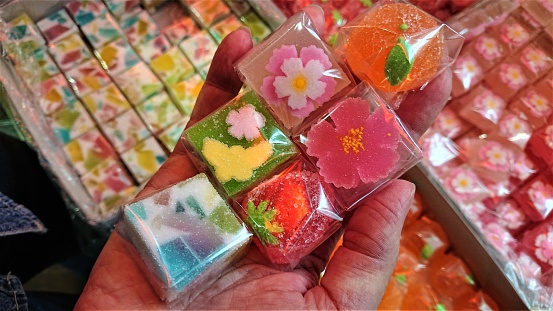 Colorful Japanese candies. Geometric pattern.