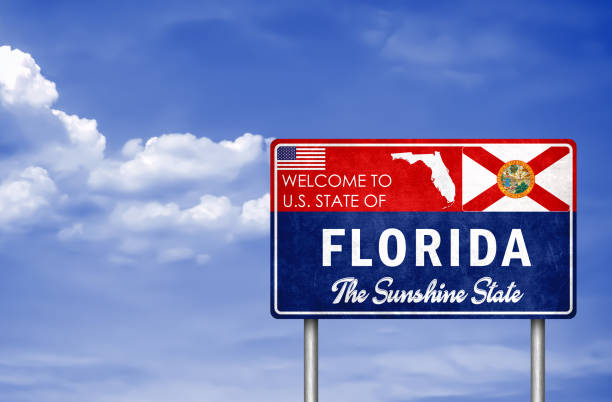 segno di benvenuto nello stato americano della florida in america - florida orlando welcome sign greeting foto e immagini stock