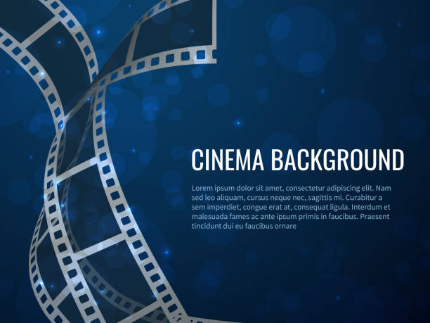 Film strip set. Cinema strip roll 35mm blank slide frame, photo video monochrome picture negative vintage media, vector movie design Film strip roll poster. Movie production with realistic blank negative film frames and text. Vector cinema filmstrip background film negative roll stock illustrations