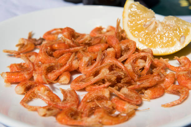 Symi shrimps shrimps, Greece, Symi, Animal, Animal Shell, Classical Greek food state preparation shrimp prepared shrimp stock pictures, royalty-free photos & images