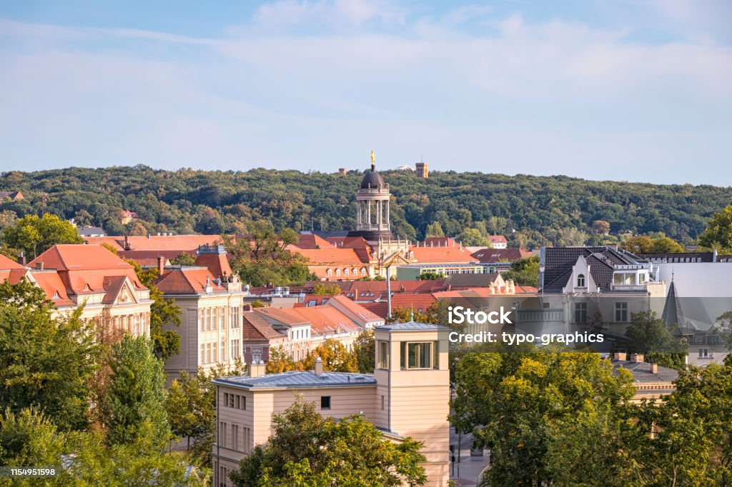 View of the renovated old town of Potsdam, Brandenburg. View of the renovated old town of Potsdam, Brandenburg. The view can be seen from the Mühlenberg, above the Winzerberg in the northern Old Town. Potsdam - Brandenburg Stock Photo
