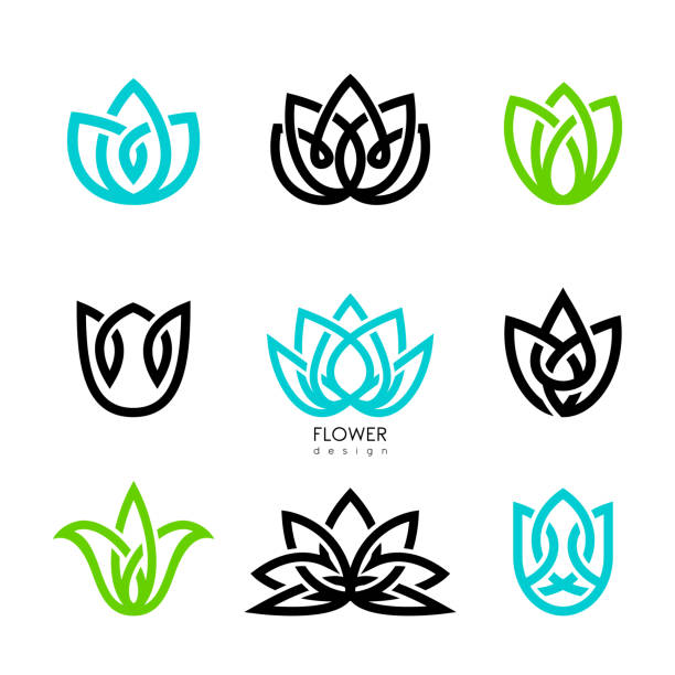 illustrations, cliparts, dessins animés et icônes de modèle de conception de vecteur d’inspiration fleurs créatives. - lotus leaf