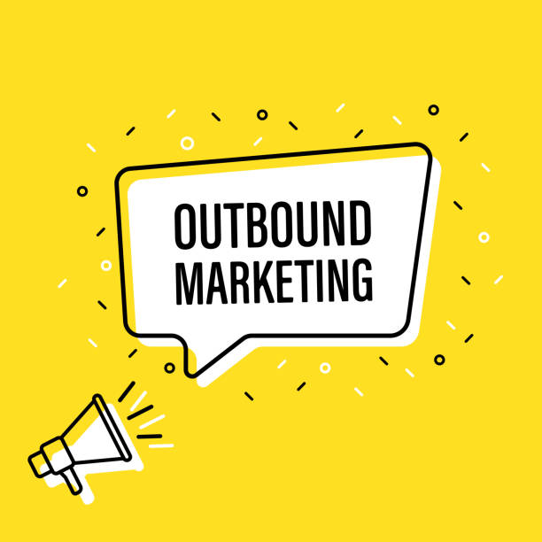 istock Male hand holding megaphone with outbound marketing speech bubble. Loudspeaker. Banner for business, marketing and advertising. Vector illustration. 1154954911