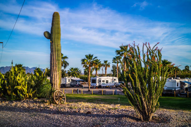Yuma, AZ, USA - April 7, 2017: Enjoying the captivated view from our RV