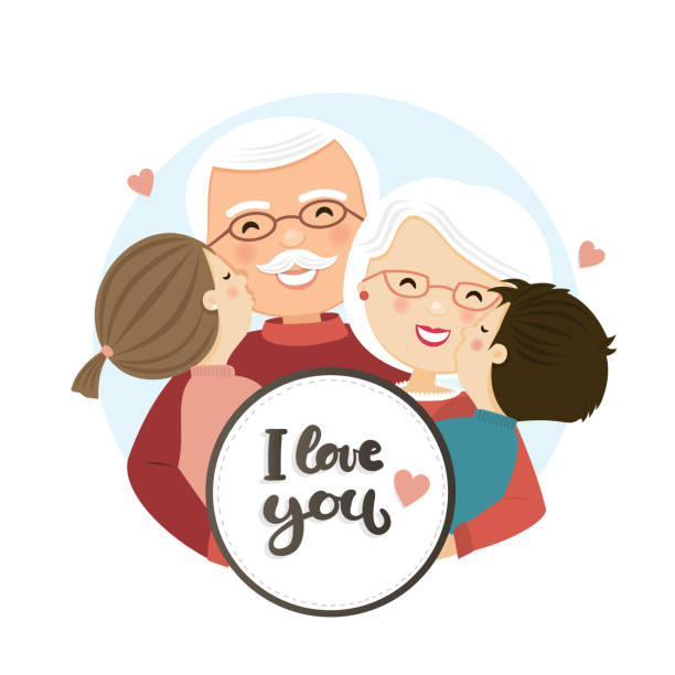 illustrazioni stock, clip art, cartoni animati e icone di tendenza di scena del giorno dei nonni felici. abbraccio di famiglia - grandmother