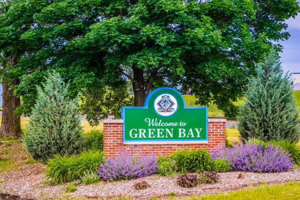 An entrance road going to Green Bay, Wisconsin stock photo