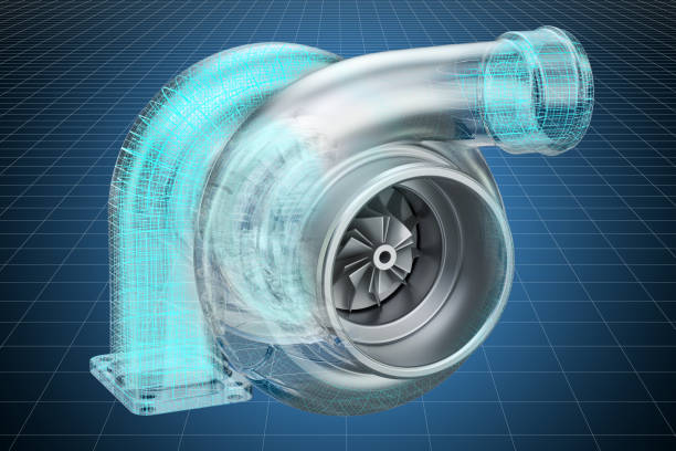 istock Visualization 3d cad model of car turbocharger, blueprint 1154959655