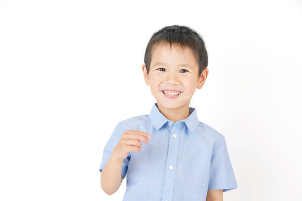Japanese children on white background